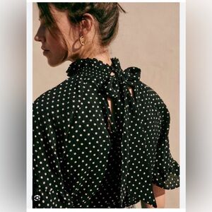 Sézane Cassandre Blouse Black Polka Dot Ruffled Sleeve Top XS